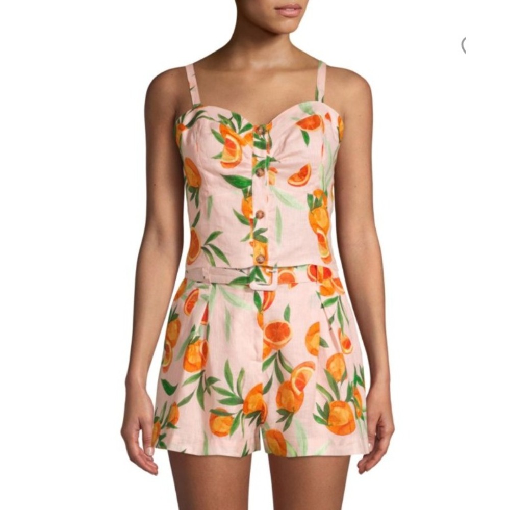 Parker Orange Print Katarina Crop Top Carlo Shorts SET 100% Linen Clementina M/6